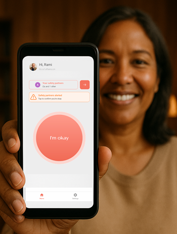 Older adult using a phone at home